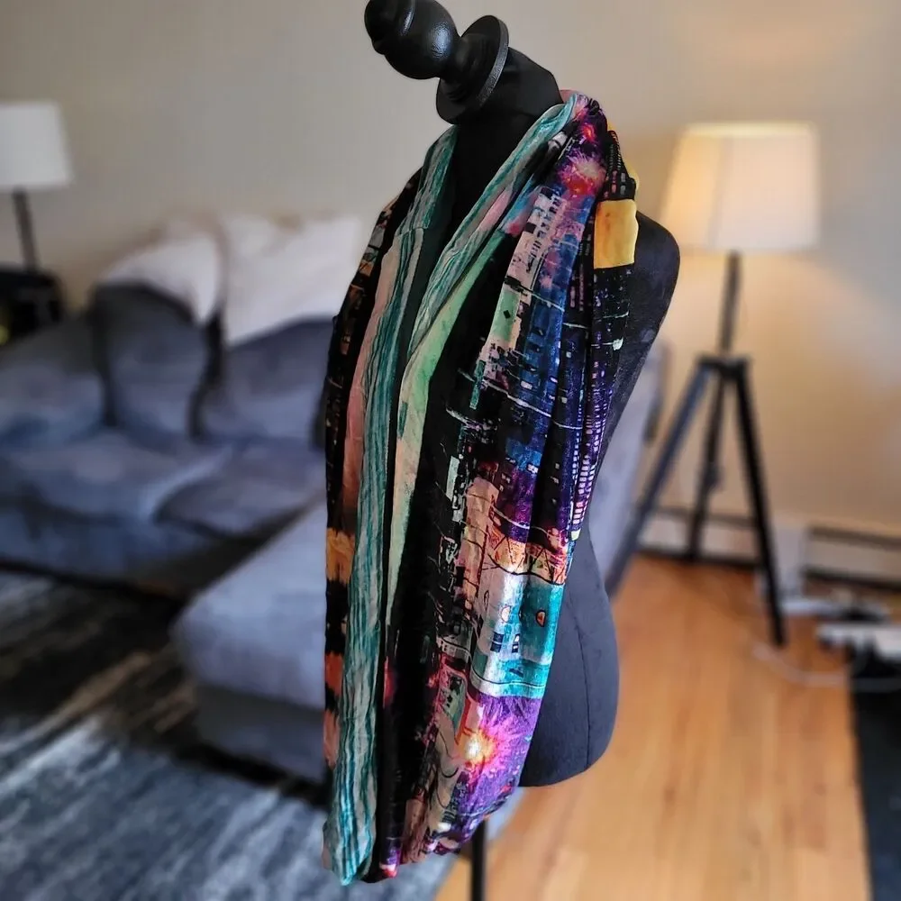 Cynthia Rowley Multicolor City Landscape Infinity Scarf One Size Fits All EUC